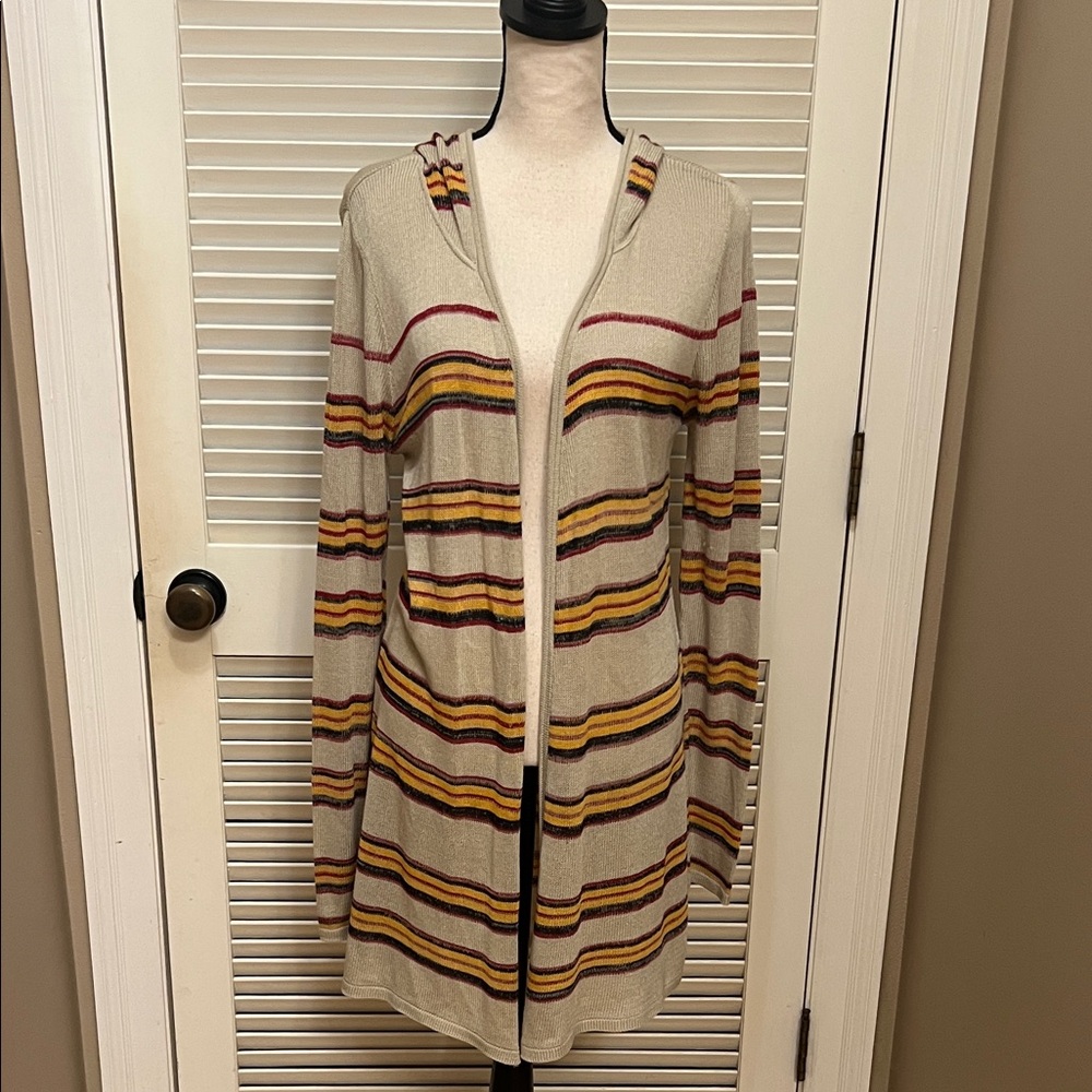 Copper Key Striped Hooded Cardigan Sweater in Neutral Colors, Size Large, EUC.